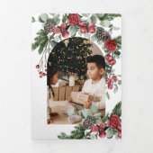 赤エレガントフローラ写真クリスマス 三つ折りクリスマスカード (カバー)