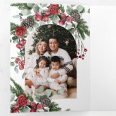 赤エレガントフローラ写真クリスマス 三つ折りクリスマスカード (内部最初)