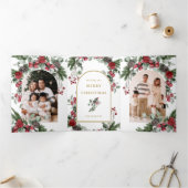 赤エレガントフローラ写真クリスマス 三つ折りクリスマスカード (内部)