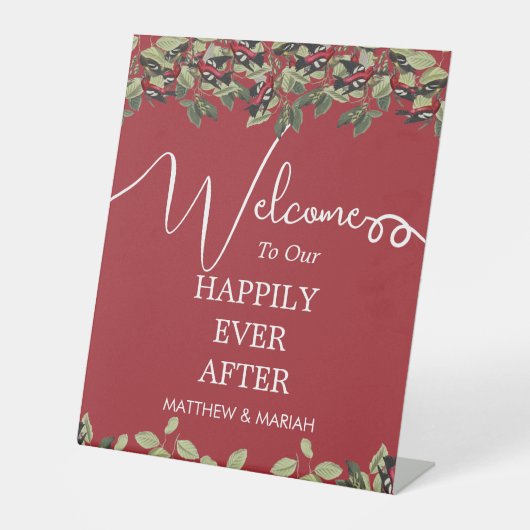 赤エレガントフローラ書結婚の歓迎 台座サイン (正面)