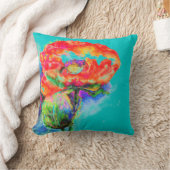 赤エレガントフローラ水絵画色ティール(緑がかった色) クッション (ブランケット)