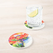 赤エレガントフローラ水絵画色 コースター (側面)