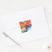 赤エレガントフローラ水絵画色 スクエアシール (封筒)