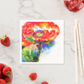 赤エレガントフローラ水絵画色 スタンダードカクテルナプキン (インサイチュ)