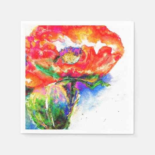 赤エレガントフローラ水絵画色 スタンダードカクテルナプキン (正面)