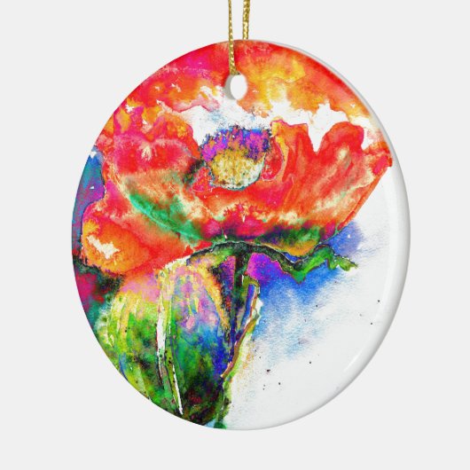 赤エレガントフローラ水絵画色 セラミックオーナメント (左)