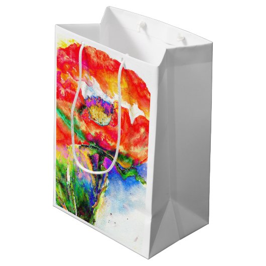 赤エレガントフローラ水絵画色 ミディアムペーパーバッグ (裏面アングル)