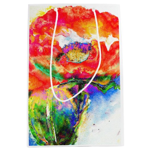 赤エレガントフローラ水絵画色 ミディアムペーパーバッグ (正面)