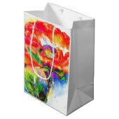 赤エレガントフローラ水絵画色 ミディアムペーパーバッグ (正面アングル)