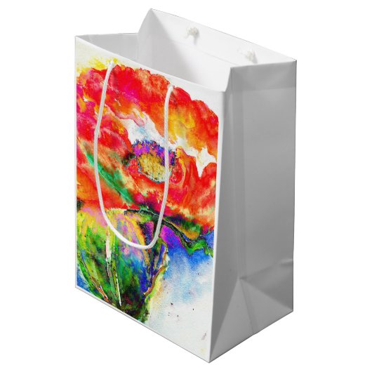 赤エレガントフローラ水絵画色 ミディアムペーパーバッグ (正面アングル)