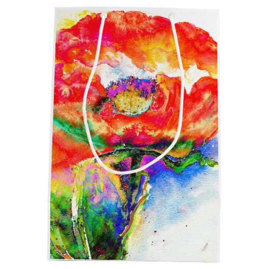 赤エレガントフローラ水絵画色 ミディアムペーパーバッグ (裏面)