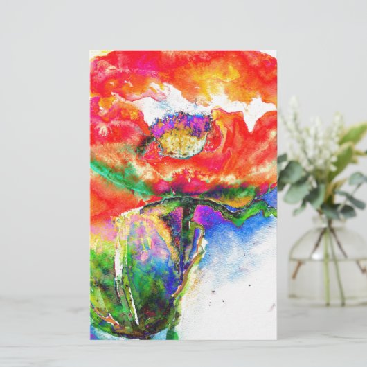 赤エレガントフローラ水絵画色 便箋 (スタンド正面)