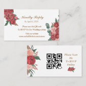 赤エレガントフローラ素朴ウェディングRSVPカード プレイスカード (正面/裏面)
