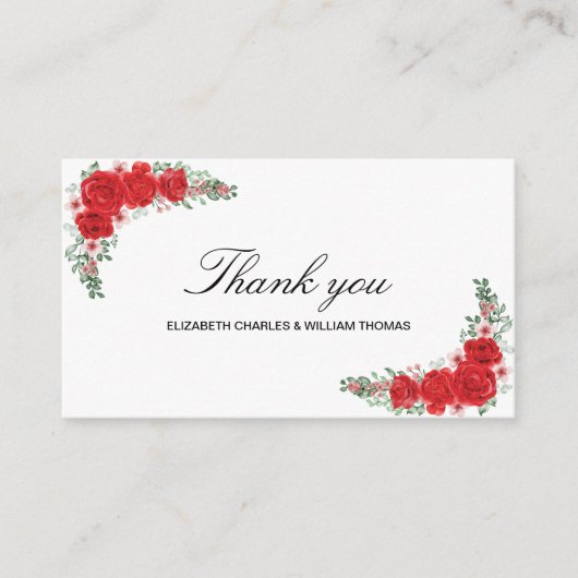 赤エレガントフローラ結婚サンキューカード エンクロージャーカード (正面)