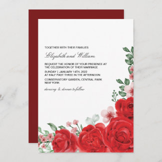 赤エレガントフローラ結婚式招待状 招待状