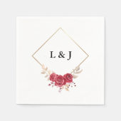 赤エレガントフローラ金ゴールドフレーム結婚イニシャル スタンダードカクテルナプキン (正面)