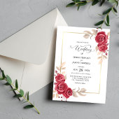 赤エレガントフローラ金ゴールドフレーム結婚式招待状 招待状