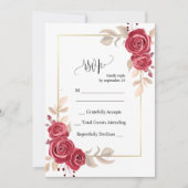 赤エレガントフローラ金ゴールドフレーム結婚式RSVPカード 招待状 (正面)