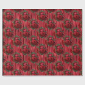 赤エレガントフローラ金属ストライプ ラッピングペーパー (フラット)