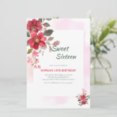 赤エレガントフローラSweet sixteenピンクアクセント 招待状 (スタンド正面)
