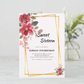 赤エレガントフローラSweet sixteen金ゴールドフレーム 招待状 (スタンド正面)