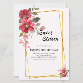 赤エレガントフローラSweet sixteen金ゴールドフレーム 招待状