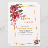 赤エレガントフローラSweet sixteen金ゴールドフレーム 招待状 (正面/裏面)