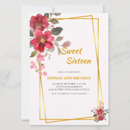 赤エレガントフローラSweet sixteen金ゴールドフレーム 招待状