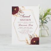 赤エレガントフローラSweet sixteen16誕生日 招待状 (スタンド正面)