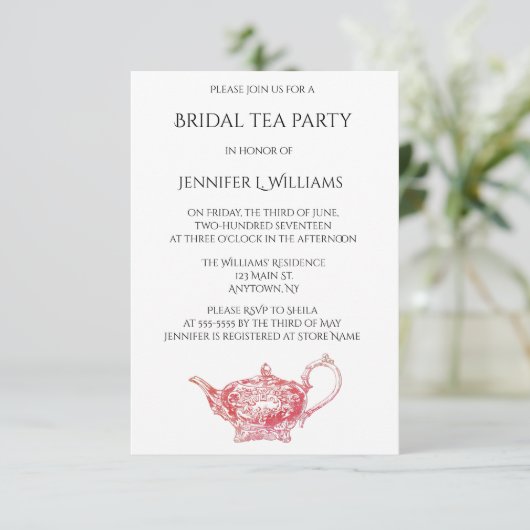 赤エレガントブライダル茶パーティの招待状 招待状 (スタンド正面)