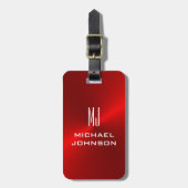 赤エレガントブラシ仕上げメタリックモノグラムのイニシャル ラゲッジタグ (正面縦)