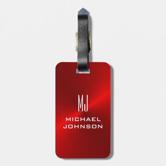 赤エレガントブラシ仕上げメタリックモノグラムのイニシャル ラゲッジタグ (裏面縦)