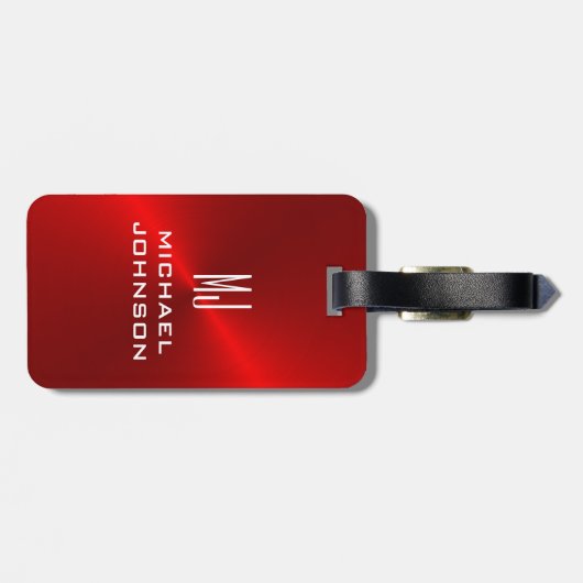 赤エレガントブラシ仕上げメタリックモノグラムのイニシャル ラゲッジタグ (裏面横)