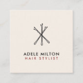 赤エレガントベージュ色ホワイトボビーピンヘア スクエア名刺 (正面)