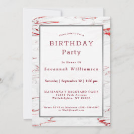 赤エレガントホワイトマフェイクーブル誕生日 招待状