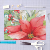 赤エレガントポインセチアとベリー 薄葉紙 (クラフト)