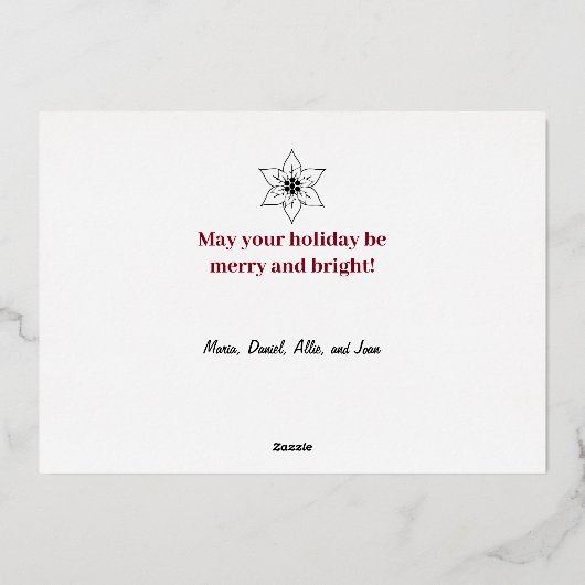 赤エレガントポインセチアのクリスマス写真 箔シーズンカード (裏面)