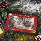 赤エレガントポインセチアのクリスマス写真 箔シーズンカード