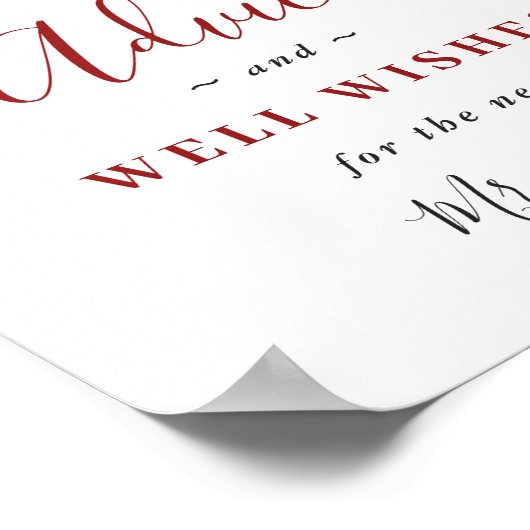 赤エレガントポインセチアアドバイス&ウィーズ結婚 ポスター (角)