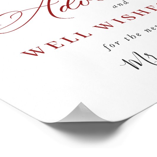 赤エレガントポインセチアアドバイス&ウィーズ結婚 ポスター (角)