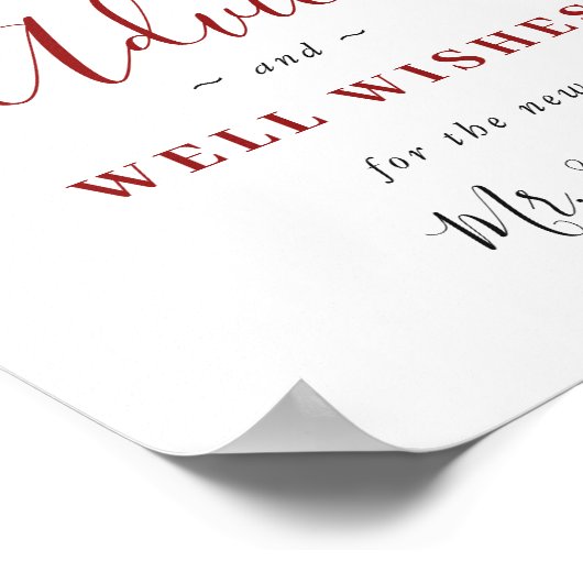 赤エレガントポインセチアアドバイス&ウィーズ結婚 ポスター (角)