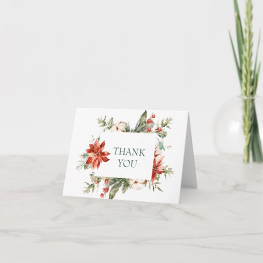 赤エレガントポインセチアパインウォーターカ感謝していラーY サンキューカード (正面)