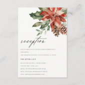 赤エレガントポインセチアパインコーンウェディングレセプション エンクロージャーカード (正面)