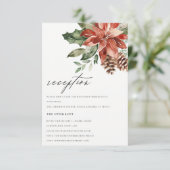 赤エレガントポインセチアパインコーンウェディングレセプション エンクロージャーカード (スタンド正面)