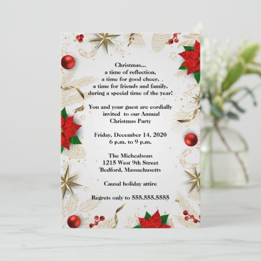 赤エレガントポインセチアパーティー 招待状 (スタンド正面)