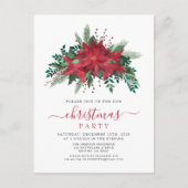 赤エレガントポインセチアフローラクリスマスパーティー インビテーションポストカード (正面)
