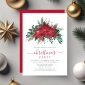 赤エレガントポインセチアフローラクリスマスパーティー 招待状