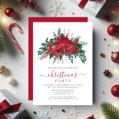 赤エレガントポインセチアフローラクリスマスパーティー 招待状