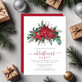 赤エレガントポインセチアフローラクリスマスパーティー 招待状