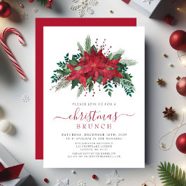 赤エレガントポインセチアフローラクリスマスブランチ 招待状
